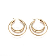 304 Stainless Steel Triple Hoop Earrings for Women Girls, Hypoallergenic Earrings, Multi-Layer Earrings, Golden, 40x38.5x7mm, Pin: 1x0.6mm(STAS-D171-31G)