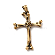 304 Stainless Steel Big Pendants, Bone Cross Charm, Antique Golden, 60x36x4mm, Hole: 9x5mm(STAS-D091-06AG)