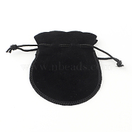 Velvet Bags, Calabash Shape Drawstring Jewelry Pouches, Black, 9x7cm(X-TP-S003-4)
