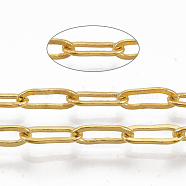 Brass Paperclip Chains, Flat Oval, Drawn Elongated Cable Chains, Soldered, with Spool, Cadmium Free & Nickel Free & Lead Free, Golden, 9x3.5x0.7mm, about 301.83 Feet(92m)/roll(CHC-S008-001A-G)