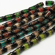 Handmade Gold Sand Lampwork Beads,  Column, Mixed Color, 15x8mm, Hole: 2mm(LAMP-G047-M)