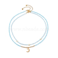 Star & Moon Pendant Necklaces Set for Teen Girl Women, Clear Crystal Glass Seed Beads Necklaces, Golden, Light Sky Blue, 17.72 inch(45cm), 15.63 inch(39.7cm), 2pcs/set(NJEW-JN03738-04)