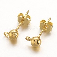 Brass Post Earring Findings, with Loop, Golden, 15x6mm, Hole: 1mm, Ball: 4mm, Pin: 0.8mm(EC593-G)