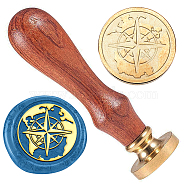 Wax Seal Stamp Set, Golden Tone Sealing Wax Stamp Solid Brass Head, with Retro Wood Handle, for Envelopes Invitations, Gift Card, Compass, 83x22mm, Stamps: 25x14.5mm(AJEW-WH0208-1023)