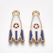 Alloy Pendants, Cadmium Free & Lead Free, with Enamel, Rocket, Light Gold, White, 21x9x2mm, Hole: 2mm(ENAM-S115-098B)