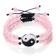 Adjustable Round Natural Rose Quartz Beaded Stretch Bracelet Sets, Black and white Yin-yang Tai Chi Link Stackable Bracelets(GW3439-3)