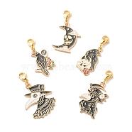Gothic Style Alloy Enamel Pendant Decorations, with 304 Stainless Steel Lobster Claw Clasps, Mixed Shape, Mixed Color, 38~44mm(HJEW-JM00635)