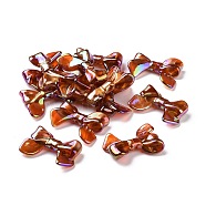 UV Plating Rainbow Iridescent Acrylic Beads, with Gold Foil, Bowknot, Sienna, 24x32.5x6.5mm, Hole: 2mm(PACR-H003-02)