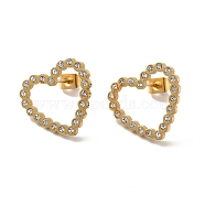 Crystal Rhinestone Hollow Out Heart Stud Earrings, Ion Plating(IP)304 Stainless Steel Jewelry for Women, Golden, 16x18x1.5mm, Pin: 0.8mm(STAS-H175-14G)