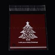 Rectangle OPP Cellophane Bags, with Christmas Tree Pattern, Dark Red, 14x9.9cm, Unilateral Thickness: 0.035mm, Inner Measure: 11x9.9cm, about 95~100pcs/bag(OPC-L001-27B)
