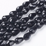 Glass Beads Strands, Faceted, Drop, Black, 11x8mm, Hole: 1mm, about 57~59pcs/strand, 26.38~26.77 inch(GLAA-R024-11x8mm-13)