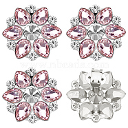 4Pcs Flower Alloy with Glass Rhinestone Shoe Buckle Clips, Detachable Shoe Decoration, with Iron Clips, Light Rose, 55x11mm(AJEW-FG0003-64C)