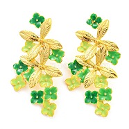 Saint Patrick's Day Theme Zinc Alloy Dangle Stud Earrings, Green, Flower, 58x31mm(EJEW-Z030-02C)