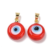 Handmade Lampwork Evil Eye Pendants, with Real 18K Gold Plated Brass Findings, Cadmium Free & Lead Free, Red, 15x12x5mm, Hole: 4.5x3.5mm(LAMP-P057-01G-05)