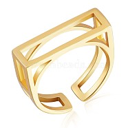 925 Sterling Silver Rectangle Open Cuff Ring, Hollow Ring for Women, Golden, US Size 5 1/4(15.9mm)(JR913B)