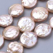 Natural Baroque Pearl Keshi Pearl Beads Strands, Cultured Freshwater Pearl, Flat Round, PeachPuff, 15~18x13~14x4~5mm, Hole: 0.5mm, about 28~30pcs/strand, 15.5 inch(PEAR-S012-23B)