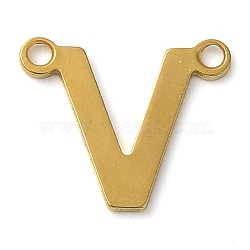 304 Stainless Steel Charms, Real 18K Gold Plated, Letter Charm, Letter V, 10x12x1mm, Hole: 1mm(STAS-Z074-04G-V)