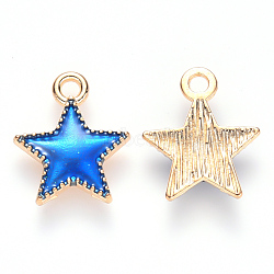 Alloy Enamel Charms, Star, Light Gold, Blue, 15x13x2mm, Hole: 1.6mm(X-ENAM-S121-024A)