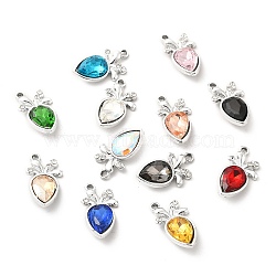 UV Plating Alloy Pendants, with Crystal Rhinestone and Glass, Platinum, Radish, Mixed Color, 20x11x5mm, Hole: 1.5mm(ALRI-M020-06P)