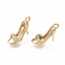 Brass Mirco Pave Clear Cubic Zirconia Charms, Nickel Free, High-Heeled Shoes Shape, Real 18K Gold Plated, 9.5x12x5mm, Hole: 1.4mm(X-KK-T056-85G-NF)