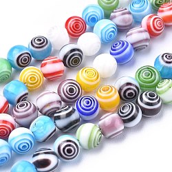 Handmade Millefiori Glass Round Beads Strands, Mixed Color, 8mm, Hole: 1mm, about 48pcs/strand, 14.5 inch(X-LK-R004-93)