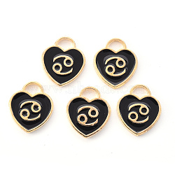 Light Gold Plated Alloy Enamel Pendants, Constellations, Black Heart, Cancer, 14x12x1.8mm, Hole: 4mm(ENAM-R136-30-20)