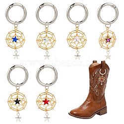 Alloy Rhinestone Shoe Charms, with Spring Gate Rings, Flat Round with Star Charm, for Boot Decoration, Mixed Color, 68mm, 6 colors, 1pc/color, 6pcs/set(PALLOY-AB00015)