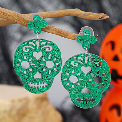 Gothic Skull Acrylic Stud Earrings for Halloween, Green(MR5518-3)