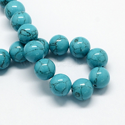 Dyed Synthetic Turquoise Gemstone Bead Strands, Round, Dark Turquoise, 10mm, Hole: 1mm, about 40pcs/strand, 15.7 inch(TURQ-R032-10mm-XSS09)