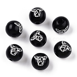 Spray Painted Natural Wood European Beads, Cow Print Round Large Hole Beads, Lead Free, White, 16mm, Hole: 4mm(WOOD-TAC0002-81A)