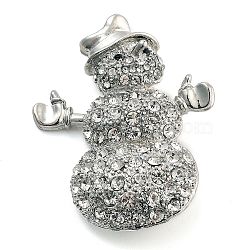 Christmas Theme Alloy Crystal Rhinestone Brooches, for Backpack Clothes, Snowman, Platinum, 54x43mm(JEWB-S022-02A-P)