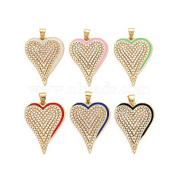 Brass Cubic Zirconia Pendants, with Enamel, Real 18K Gold Plated, Heart, Nickel Free, Mixed Color, 28.5x21x3mm, Hole: 3.5x4mm(KK-T004-99-NF)