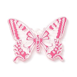 Printed Acrylic Pendants, Butterfly Charm, Cerise, 32.5x45x2.5mm, Hole: 2x1.5mm(MACR-M021-03A)