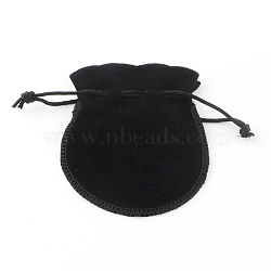Velvet Bags, Calabash Shape Drawstring Jewelry Pouches, Black, 9x7cm(X-TP-S003-4)