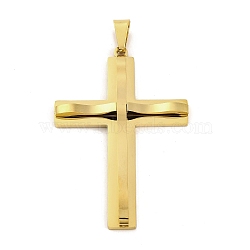 PVD Vacuum Plating 304 Stainless Steel Big Pendants, Cross Charm, Religion, Golden, 58.5x39x6mm, Hole: 4x8.5mm(STAS-Z080-13G)