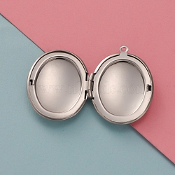 Stainless Steel Locket Pendants, Oval Charm, Stainless Steel Color, 33.5x24mm, Hole: 1.8mm(PW-WG2E111-01)