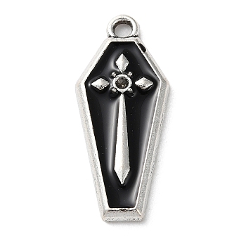 Alloy Enamel Pendants, Antique Silver, Coffin Charm, Cross, 26x11x2.5mm, Hole: 2mm