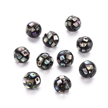 Resin Beads, with Natural Abalone Shell/Paua, Round, Colorful, 8.5mm, Hole: 1mm