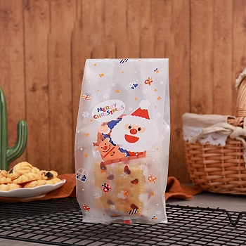 Plastic Bag, Treat Bag, Christmas Theme, Bakeware Accessoires, for Mini Cake, Cupcake, Cookie Packing, Excluding Stickers, Santa Claus Pattern, 85x60x220mm, 50pcs/bag