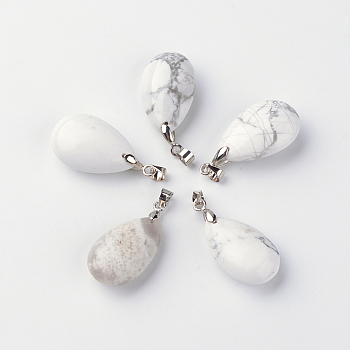 Natural Howlite Pendants, with Brass Findings, teardrop, 24~25x15~16x8~10mm, Hole: 5x4mm