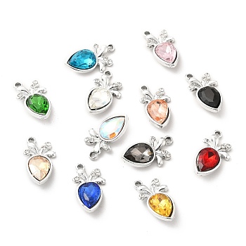 UV Plating Alloy Pendants, with Crystal Rhinestone and Glass, Platinum, Radish, Mixed Color, 20x11x5mm, Hole: 1.5mm