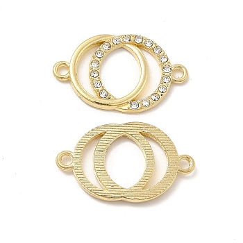 Alloy Connector Charms with Crystal Rhinestone, Nickel, Double Rings Links, Light Gold, 15.5x25x2mm, Hole: 1.8mm