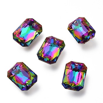 Glass Rhinestone Pendants, Back Plated, Faceted, Octagon Rectangle, Volcano, 16x11x5.5mm, Hole: 1.6mm
