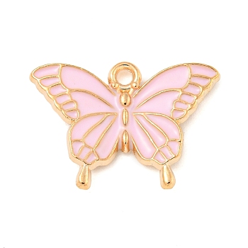 Alloy Enamel Pendants, Light Gold, Butterfly Charm, Pink, 14x20x2mm, Hole: 1.5mm