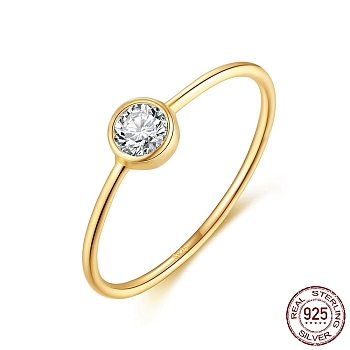 925 Sterling Silver Thin Finger Rings, Cubic Zirconia Birthstone Ring for Women, with S925 Stamp, Real 14K Gold Plated, 1~4.5mm, US Size 6(16.5mm)
