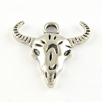 Tibetan Style Alloy Pendants, Cattle, Cadmium Free & Nickel Free & Lead Free, Antique Silver, 20.5x20x3mm, Hole: 2.5mm, about 793pcs/1000g