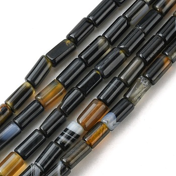 Natural Black Agate Beads Strands, Dyed & Heated, Column, Black, 5~6.5x3~3.5mm, Hole: 0.8mm, about 73pcs/strand, 15.75''(40cm)