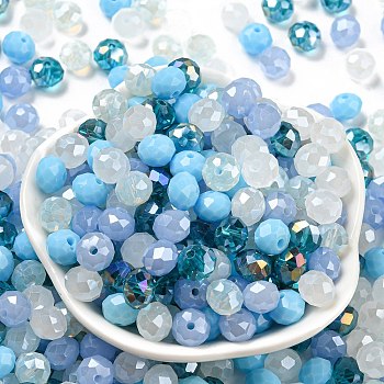 Glass Beads, Faceted, Rondelle, Light Sky Blue, 8x6mm, Hole: 1mm, about 145pcs/60g