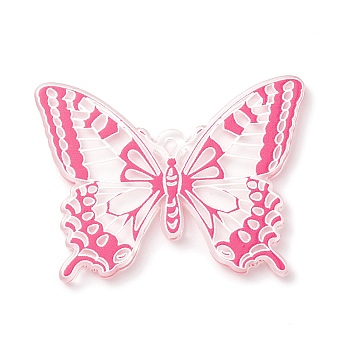 Printed Acrylic Pendants, Butterfly Charm, Cerise, 32.5x45x2.5mm, Hole: 2x1.5mm