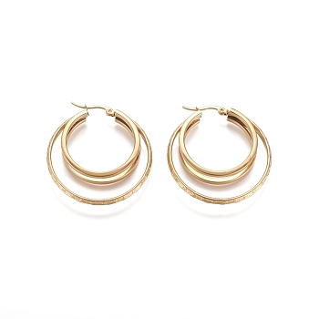 304 Stainless Steel Triple Hoop Earrings for Women Girls, Hypoallergenic Earrings, Multi-Layer Earrings, Golden, 40x38.5x7mm, Pin: 1x0.6mm